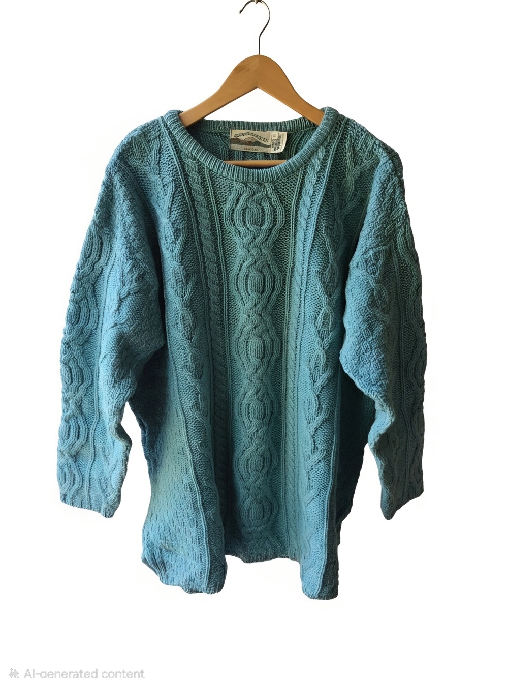 Aran Crafts Merino Wool Cozy Teal Cable Knit Women’s Sweater - Classic Crewneck